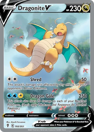 Dragonite V alternate art, card 192/203 from Evolving Skies