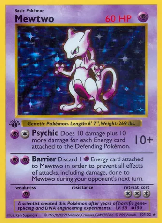 Mewtwo holo rare, card 10/102 from Base Set