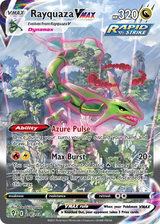 Rayquaza VMAX alternate art, card 218/203 from Evolving Skies